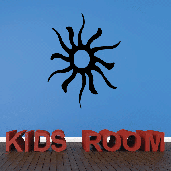 Sun and Kids Room vinyl wall decal with red block letters and blue sun icon