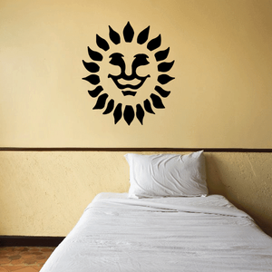 Sun wall decal, black stylized sun face with rays on a smooth surface