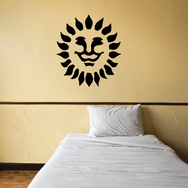 Sun wall decal, black stylized sun face with rays on a smooth surface