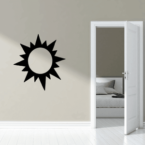 Sun wall decal, black spiky sun with light center vinyl sticker for walls