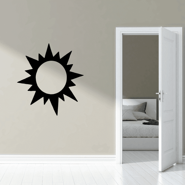 Sun wall decal, black spiky sun with light center vinyl sticker for walls