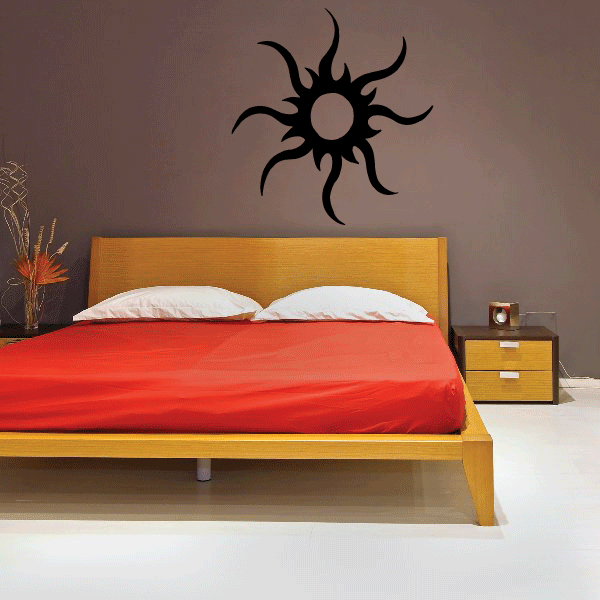 Sun wall decal vinyl sticker, black stylized sun with rays and center circle