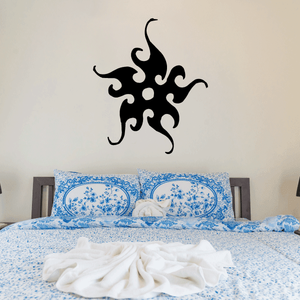 Black vinyl sun wall decal with ornate sunburst swirl design
