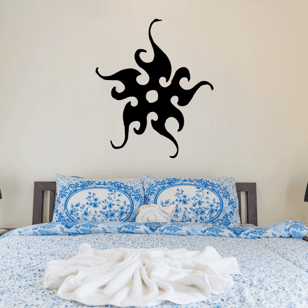 Black vinyl sun wall decal with ornate sunburst swirl design