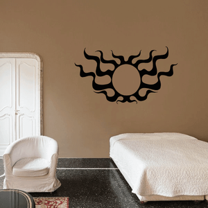 Sun wall decal with black wavy rays and tan center
