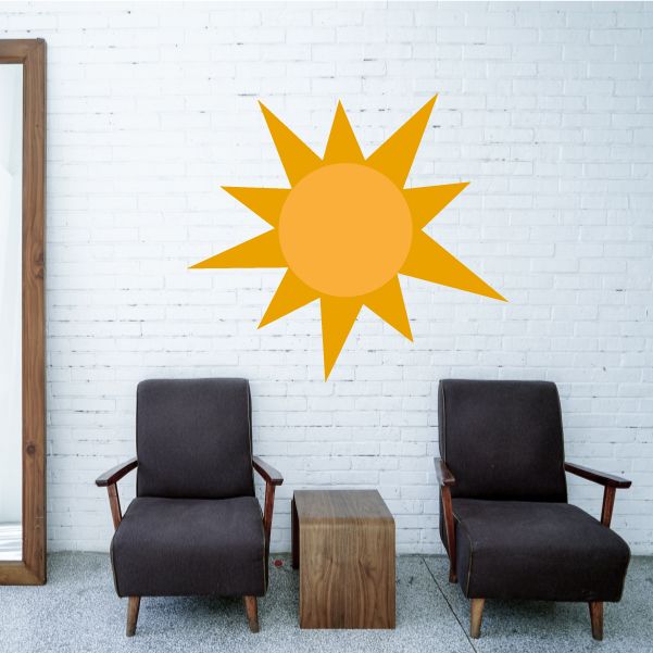Orange sun wall vinyl decal with many pointed rays