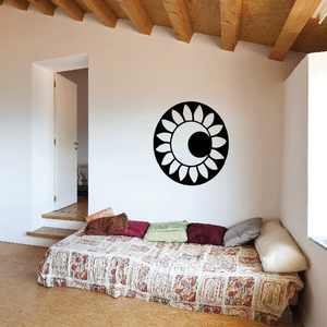 Black and white sun wall decal vinyl with circular rays and dark center