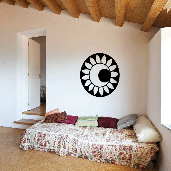 Black and white sun wall decal vinyl with circular rays and dark center