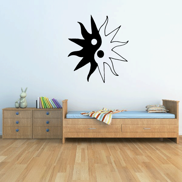 Yin yang sunburst wall decal, black and white vinyl sticker
