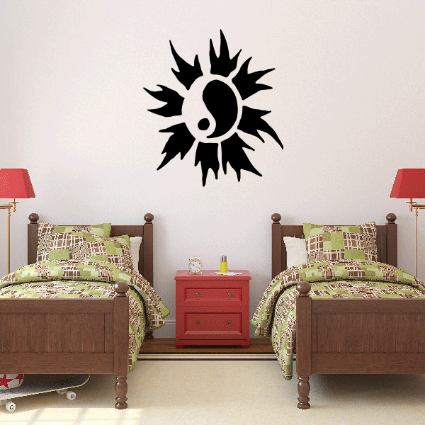 Yin yang sunburst wall decal in black vinyl