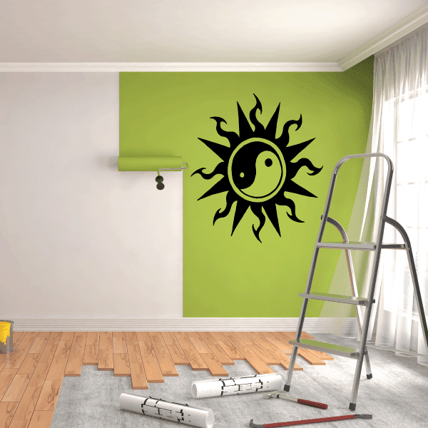 Sun and yin-yang wall decal vinyl sticker with black and yellow sun symbol