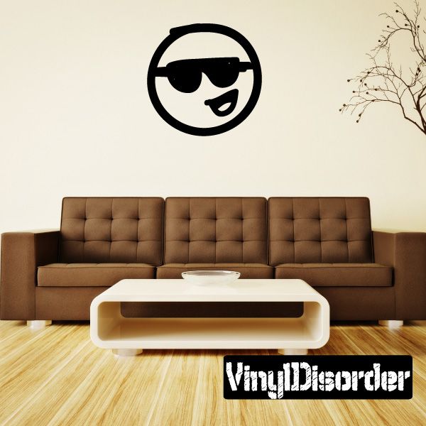 Vinyl wall decal: circular sunglasses emoji with black glasses and smiling face