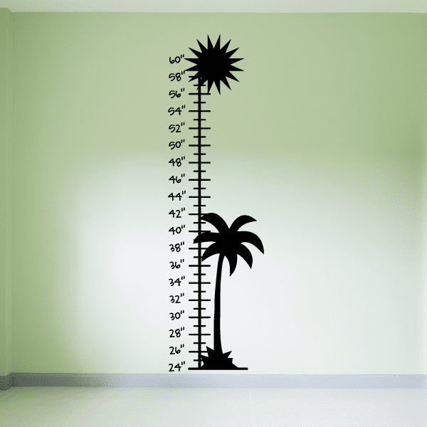 Palm tree growth chart wall decal with height measurement ticks and two palm silhouettes