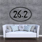 26.2 marathon sticker with black oval outline and “26.2” text