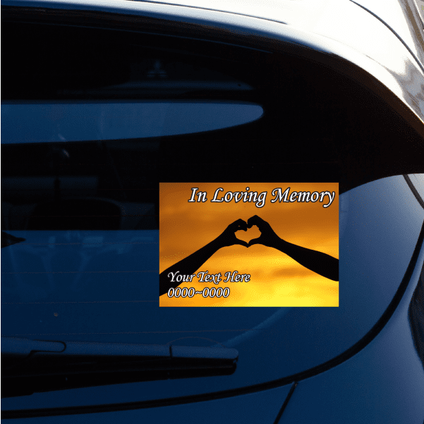 Custom memorial sticker with hands heart silhouette and 'In Loving Memory' text
