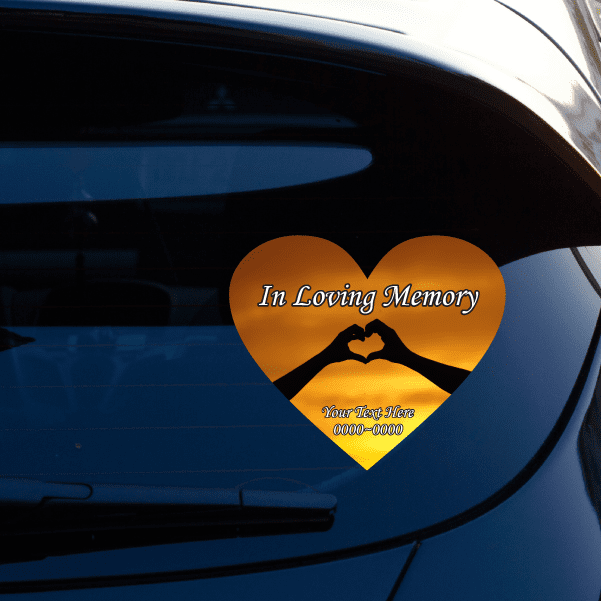 Image of Sunset Hand Heart In Loving Memory Custom Sticker