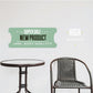 Vinyl wall decal showing green “SUPER SALE NEW PRODUCT” badge and quality text