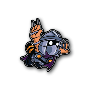 Vinyl sticker of cartoon ninja with blue helmet and orange gloves