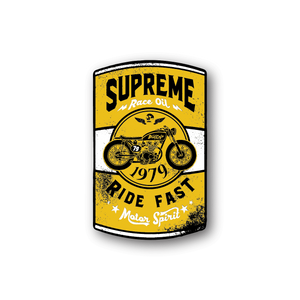 Supreme race oil motorcycle vinyl sticker with yellow black graphic and rider logo