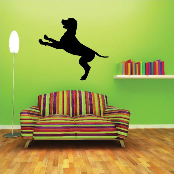 Surprised coonhound dog decal, black silhouette with paws raised