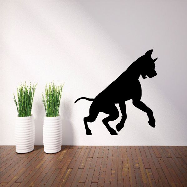 Surprised Doberman pinscher decal, black dog silhouette with raised front legs