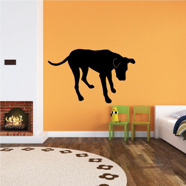 Black surprised dog decal with tail up, standing silhouette