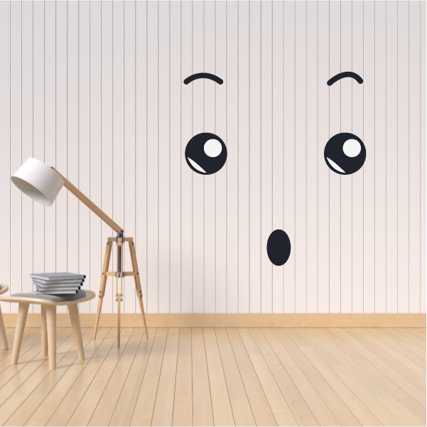 Surprised face wall decal vinyl with two big eyes and arched eyebrows