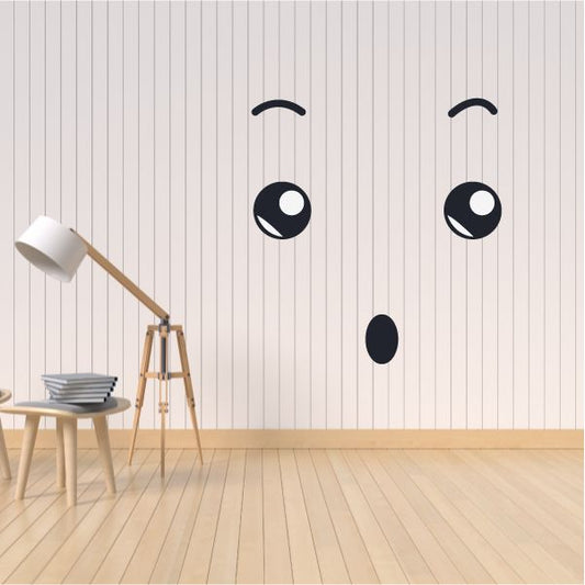 Surprised face wall decal vinyl with two big eyes and arched eyebrows