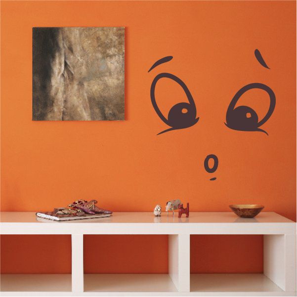 Surprised face expression vinyl wall decal with wide eyes and surprised mouth outline