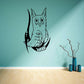 Surprised owl wall decal, light blue with black outline and wings
