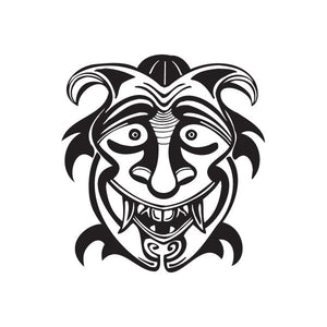 Surprised tiki decal: bold black-and-white face sticker design