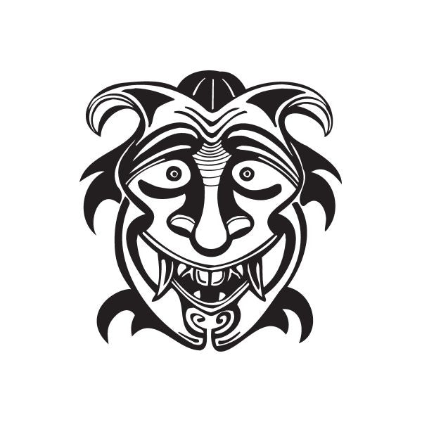 Surprised tiki decal: bold black-and-white face sticker design