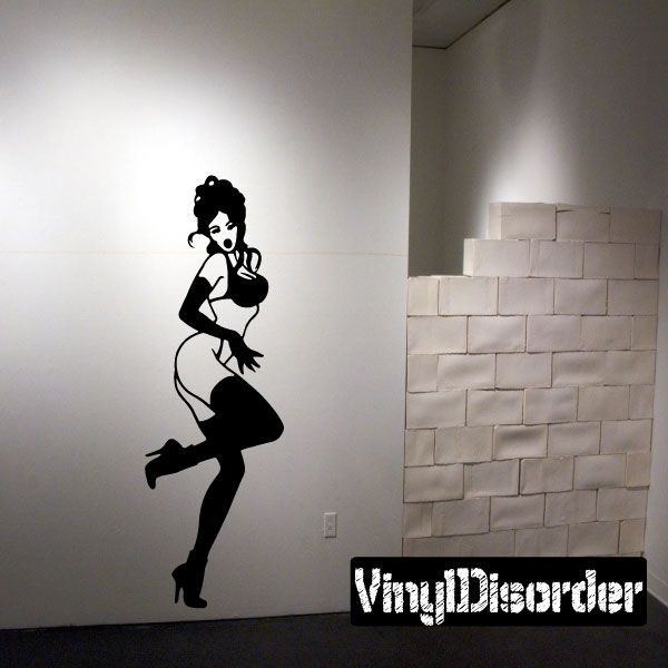 Lingerie and heels woman wall decal, black silhouette in high heels