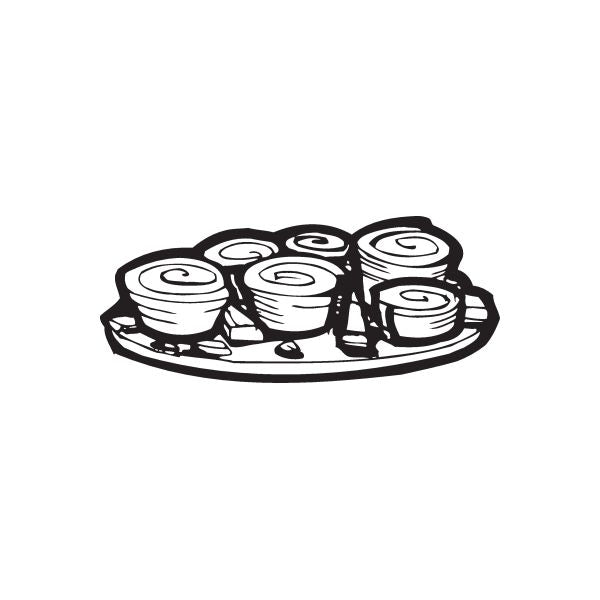 Sushi on a plate decal featuring black-and-white sushi rolls