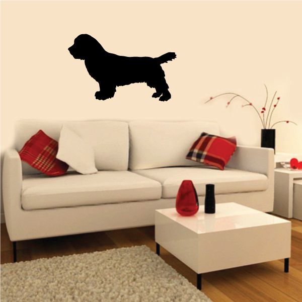Sussex Spaniel dog decal with black silhouette of a standing dog