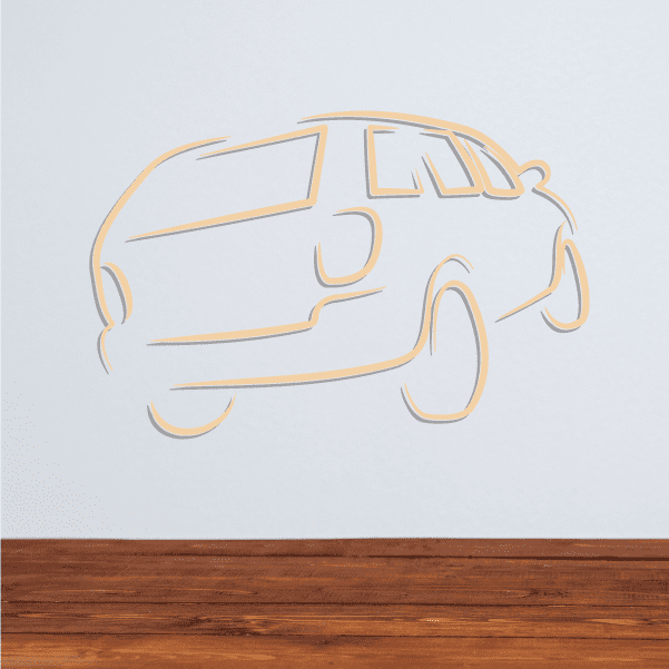 SUV line drawing sticker with side-view vehicle outline in gray and orange