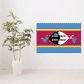 Rectangular Swaziland flag sticker with multicolor stripes and central white shield.