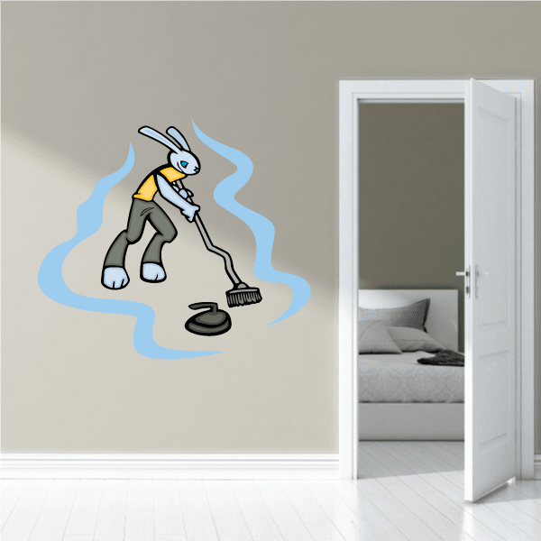 Image of Sweeping Bunny Curling Player Printed Die Cut Decal