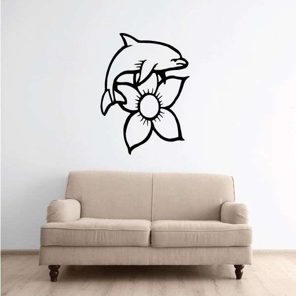 Image of Sweet Dolphin and Flower Decal