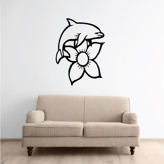 Image of Sweet Dolphin and Flower Decal