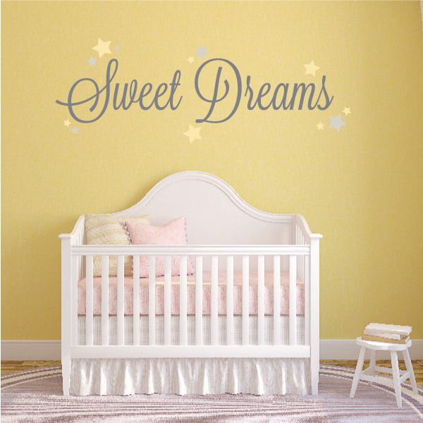 Sweet Dreams printed die-cut decal with cursive lettering and small star sparkles
