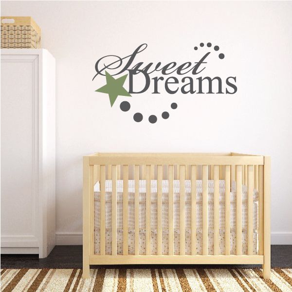 Sweet Dreams wall decal with star and dot pattern, die-cut printed lettering