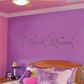 Purple “Sweet Dreams” wall decal lettering with small stars around the text