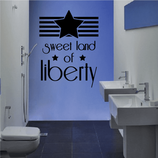 Black star wall decal with 'Sweet Land of liberty' lettering and two small stars