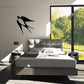 Black swallow flight wall decal sticker, swooping bird silhouette