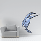 Stylized blue and black Gallimimus dinosaur wall sticker, flying head and body