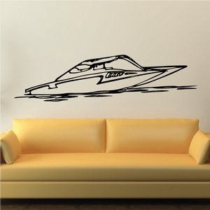 Hydroplane decal with black line art speedboat shape