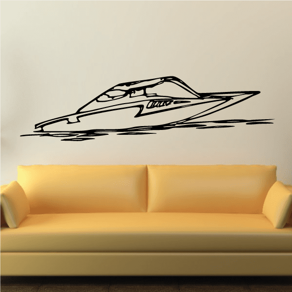 Hydroplane decal with black line art speedboat shape