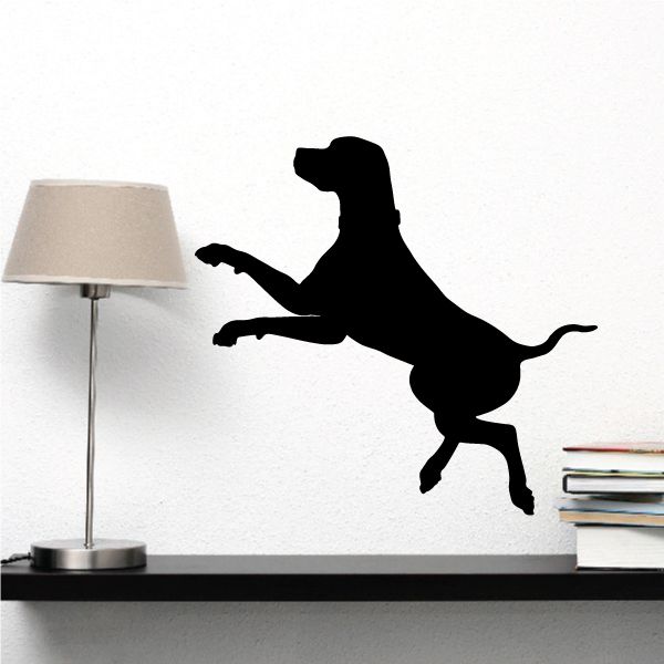 Swimming coonhound wall decal, black dog silhouette mid-dive