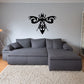 Black ornamental winged bug wall decal with swirling filigree and scrolls